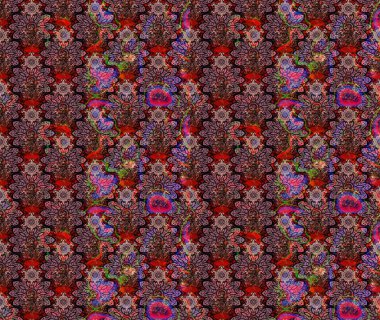 Çiçek buketleriyle klasik bir eskiz şekli. Kahverengi renklerde. Raster illüstrasyonu.