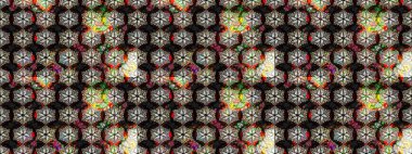 Eskiz arkaplan modeli. Siyah üzerine çiçekler. Suluboya, elle çizilmiş. Raster stoku.