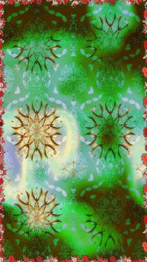 Yeşil renkte çiçeklerle süslenmiş kusursuz çiçek deseni. Suluboya tarzında yeşil renkte çiçekler.