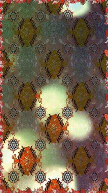 Asya tekstil tarzında. Renkli Bahar Temalı Kusursuz Arkaplan. Düz Çiçek Elementleri Tasarımı. Güzel kumaş deseni. Raster illüstrasyonu. Kusursuz çiçek deseni.