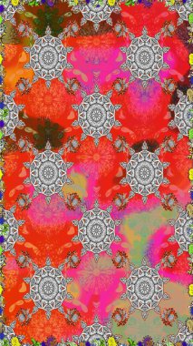 Raster illüstrasyonunda kusursuz çiçek deseni. Renkli Bahar Temalı Kusursuz Arkaplan. Süslü kumaş deseni. Düz Çiçek Elementleri Tasarımı.