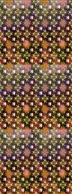 Çiçek desenli çizim. Raster illüstrasyonu. Kahverengi renkli Asyalı tekstil.