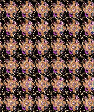 Raster illüstrasyonu. Suluboya çiçekli çiçek deseni. Siyah renkte güzel tekstil.