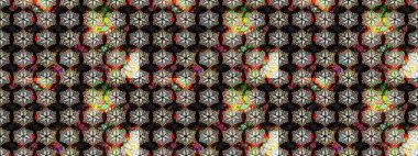 Eskiz arkaplan modeli. Siyah üzerine çiçekler. Suluboya, elle çizilmiş. Raster stoku.