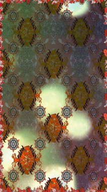 Asya tekstil tarzında. Renkli Bahar Temalı Kusursuz Arkaplan. Düz Çiçek Elementleri Tasarımı. Güzel kumaş deseni. Raster illüstrasyonu. Kusursuz çiçek deseni.