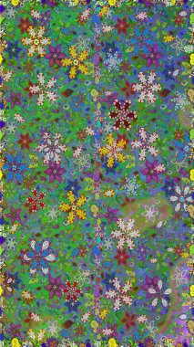 Yumuşak, yeşil renkli bahar çiçekleri. Raster illüstrasyonu. Raster deseni. Patlayan çiçekler soyut yerleştirilmiş.