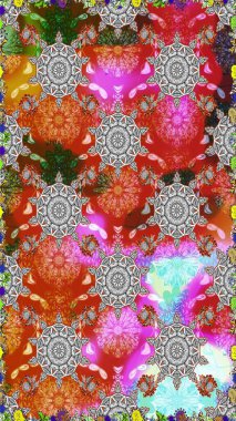 Gri ve turuncu renklerde bahar çiçekleri. Çiçekli, pürüzsüz bir desen. Raster illüstrasyonu. Raster çiçekleri klasik tarzda resmedilir..