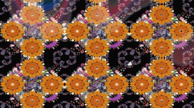 Raster güzel bir çiçek deseni çizmiş. Tatil havası. Bahar mevsimi. Turuncu renkli çiçekler. Nazik romantik baskı.