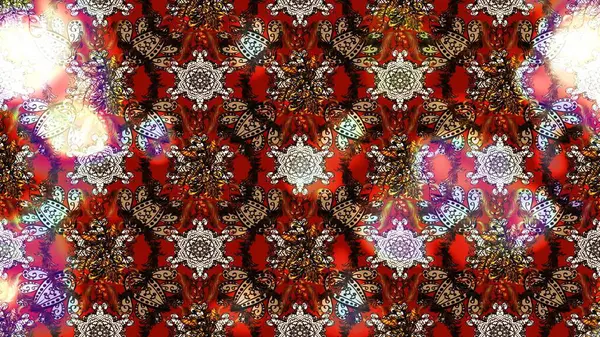 Çiçek desenli çizim. Kahverengi renkli çiçekler. Asya tekstil tarzında. Raster illüstrasyonu. Raster illüstrasyonu.