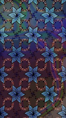 Mavi renklerde. Çiçek buketleriyle klasik bir eskiz şekli. Raster illüstrasyonu.