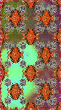 Çiçek arkaplan. Kahverengi ve yeşil renkli şirin tekstil. Renkli, pürüzsüz desen. Çiçek duvar kâğıdı. Raster illüstrasyonu.