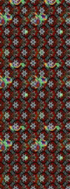 Raster illüstrasyonu. Çiçek buketleriyle klasik bir eskiz şekli. Kahverengi, kırmızı ve gri renklerde.