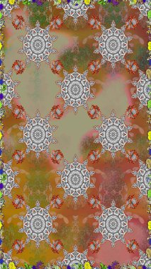 El çizimi, soyut ve süslü elementler. Yaz çiçekleri teması. Kahverengi ve gri renkler. Suluboya resim taklit Raster çizimi. Klasik çiçekler..