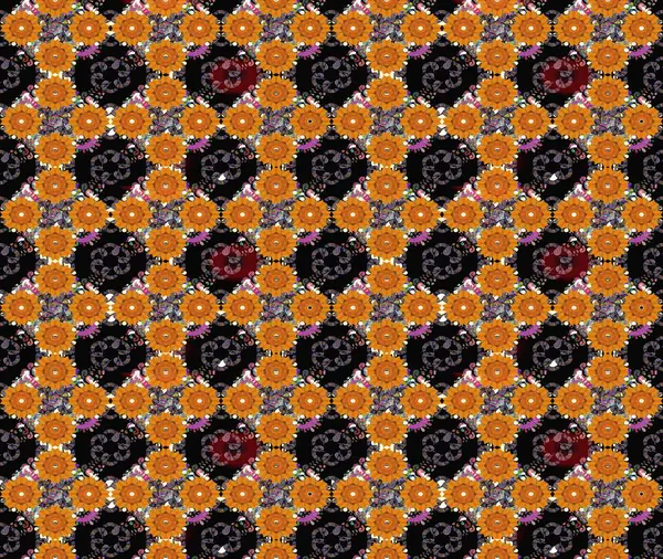 Moda baskıları için zarif bir şablon. Renkli çiçekleri ve turuncu yaprakları olan harika bir çiçek deseni. Modern çiçek arkaplanı. Halk stili.