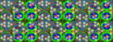 Çiçekler. Soyut etnik raster çizim kalıbı. Vadinin yeşil renkli çiçekleri.