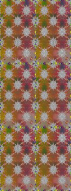 Raster illüstrasyonu. Kusursuz bir geçmişi var. Eski usul. Renkli şal desenli, kahverengi ve gri çiçekli ve dekoratif elementli kusursuz desen. Kumaş, tekstil ve duvar kağıdı baskısı için..