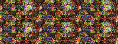 Raster illüstrasyonundaki çiçek desenli çizim. Kahverengi ve siyah renkte çiçekler.