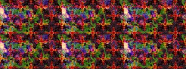 Robot resim. Raster illüstrasyonu. Şirin çiçek elementleri. Kahverengi ve siyah renkte çiçekler.