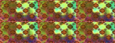 Raster hisseleri. Kahverengi ve yeşil üzerine çiçekler. Suluboya, elle çizilmiş. Kusursuz arkaplan deseni.