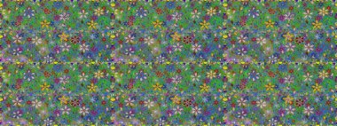 Patlayan çiçekler soyut olarak yerleştirilmiş. Raster deseni. Raster illüstrasyonu. Yumuşak, yeşil renkte bahar çiçekleri.