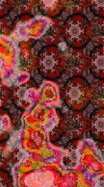 Raster çiçek desenli çiçek deseni, yapraklar, dekoratif elementler, sıçrama, lekeler, el çizimi kontur çizgileri ve Doodle çizim stili, grafik raster çizim çizimi.