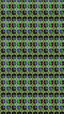 Raster. Yeşil, siyah ve mor renkli güzel çiçekli eskiz deseni, suluboya çiçek deseni, duvar kağıdı, kart veya kumaş için fayanslı.