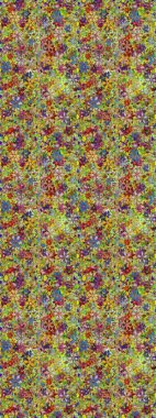 Raster illüstrasyonu. Çiçekli karalama şeklinde Raster çiçek deseni. Yeşil ve kahverengi renklerde bahar çiçekleri..