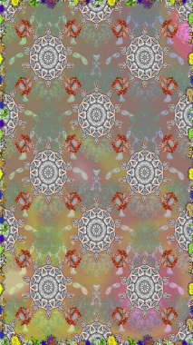 Düz Çiçek Elementleri Tasarımı. Renkli Yaz Temalı Kusursuz Arkaplan. Raster illüstrasyonunda kusursuz çiçek deseni. Gri ve nötr renkte çiçekler.