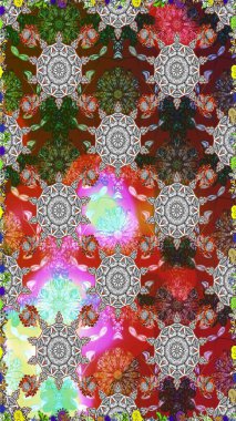 Elle boyanmış suluboya, dikişsiz çiçekler ve bitkiler. Gri ve kahverengi renkte çiçekler.