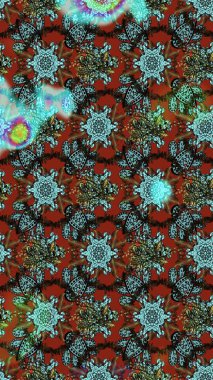 Soyut etnik raster çizim kalıbı. Vadinin mavi ve kahverengi renkli çiçekleri. Çiçekler..