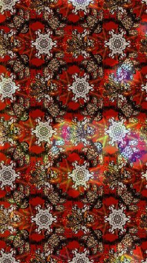 Şirin çiçekli eskiz deseni ve kahverengi ve kırmızı renklerde yapraklar, suluboya çiçek deseni, duvar kağıdı, kart ya da kumaş için fayanslı. Raster illüstrasyonu.