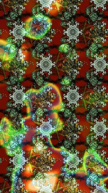 Raster illüstrasyonu. Yumuşak, yeşil ve kahverengi renkte yaz çiçekleri. Küçük çiçekteki sevimli çiçek deseni. Raster deseni.