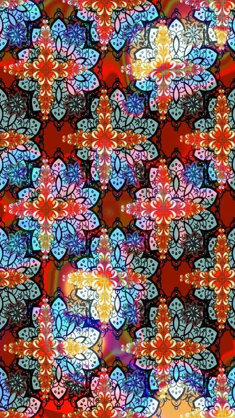 Renkli Bahar Teması eskiz kalıbı. Raster illüstrasyonundaki çiçek desenli çizim. Güzel kumaş deseni. Düz Çiçek Elementleri Tasarımı.