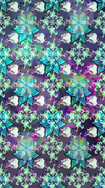 Raster illüstrasyonundaki çiçek desenli çizim. Mavi renkte çiçekler.