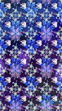 Düz Çiçek Elementleri Tasarımı. Renkli Bahar Teması eskiz kalıbı. Süslü kumaş deseni. Raster illüstrasyonunda çiçek deseni çizimi.