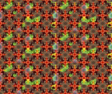 Raster illüstrasyonu. Çizim kalıbı. Çiçek duvar kağıdı. Renkli süs kenarı. Hint süsü. Kırmızı renklerde.