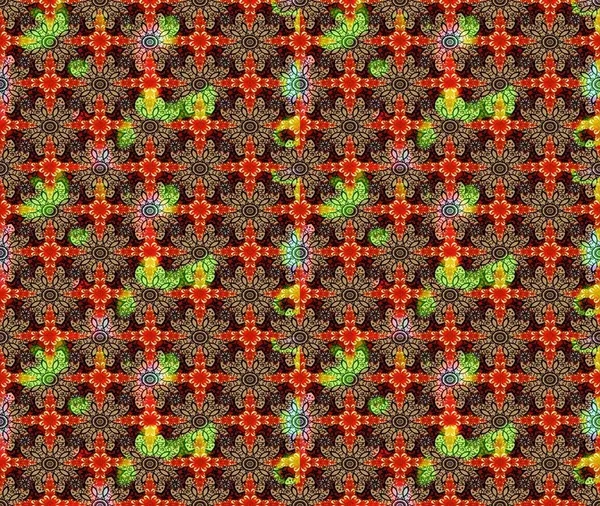 Raster illüstrasyonu. Çizim kalıbı. Çiçek duvar kağıdı. Renkli süs kenarı. Hint süsü. Kırmızı renklerde.