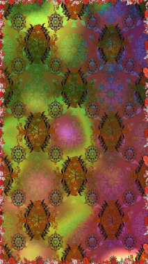 Renkli Bahar Temalı Kusursuz Arkaplan. Raster illüstrasyonunda kusursuz çiçek deseni. Kahverengi ve yeşil renkli çiçekler. Düz Çiçek Elementleri Tasarımı.