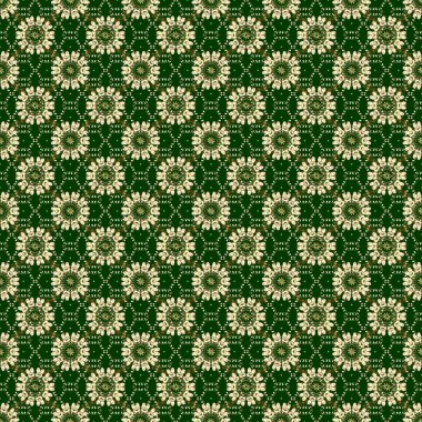 Geleneksel oryantasyon süsü. Kusursuz klasik raster yeşili, mavi, bej ve altın desenli. Klasik vintage arkaplan.