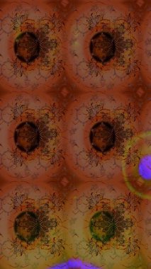 Kahverengi ve kırmızı renkte çiçekler. Raster illüstrasyonu. Çiçek desenli çizim. Asya tekstil tarzında. Raster illüstrasyonu.