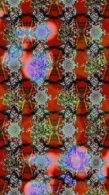 Patlayan çiçekler soyut olarak yerleştirilmiş. Gri ve kahverengi renklerde bahar çiçekleri. Raster deseni. Raster illüstrasyonu.