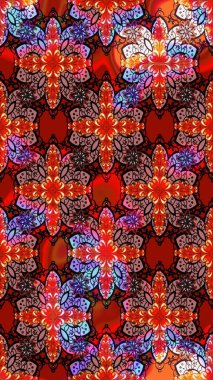 Renkli etnik çiçeklerle süslenmiş zarif bir eskiz şekli. Raster Çiçek İllüstrasyonu güzel tekstil..