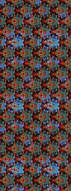 Raster Floral Illustration, Asyalı tekstil. Kırmızı ve siyah renkte etnik çiçeklerle zarif bir eskiz..