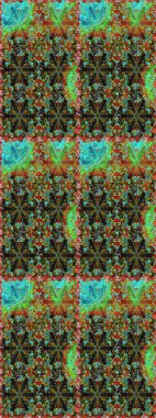 Dekoratif simetri arabesk. Kahverengi renklerde altın. Raster illüstrasyonu. Kusursuz ortaçağ çiçek deseni. Doğum günü, davetiye ya da afiş için tebrik kartı.