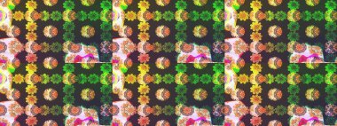 Raster Çiçek İllüstrasyonu güzel tekstil. Yeşil renkli etnik çiçeklerle zarif eskiz deseni.