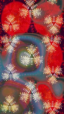 Çiçek deseni. Şatafatlı bahar bahçesi dokusu. Kırmızı renkte çiçek çizimi. Raster illüstrasyonu. Kırmızı renkte çiçekler.