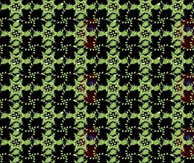 Tropik çiçek desenleri. Siyah, yeşil ve nötr renklerde çiçekler. Raster illüstrasyonu.