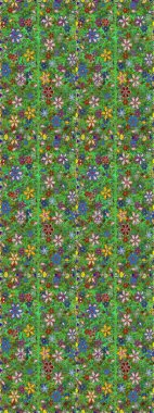 Çiçekli karalama şeklinde Raster çiçek deseni. Yeşil ve kahverengi renkli çiçekler. Nazik, narin çiçek arkaplanı.