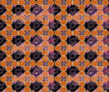 Düz Çiçek Elementleri Tasarım Raster illüstrasyonu. Çiçekli çiçek deseni, suluboya. Turuncu renkli çiçekler. Renkli Bahar temalı eskiz deseni..