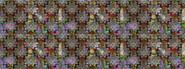 Eski usul. Kumaş, tekstil, duvar kağıdı baskısı için. Tomurcukları çiçek olan sevimli bir çiçek deseni. Eskiz geçmişi. Raster. Raster illüstrasyonu.